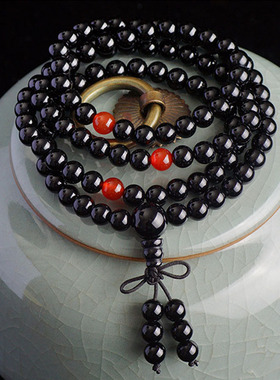 天然黑玛瑙108粒手链