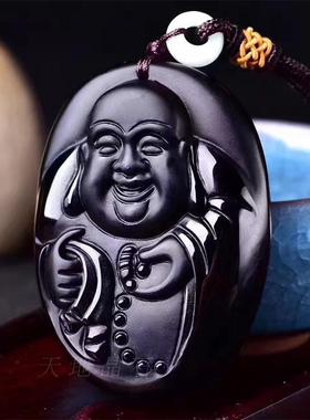 天然大肚佛乌金黑曜石项链吊坠
