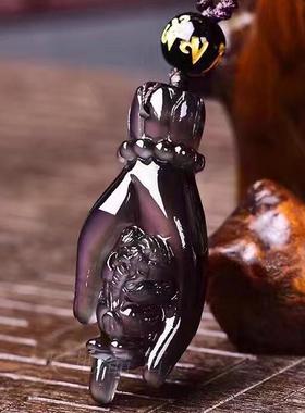 冰种彩虹眼黑曜石伸手来财吊坠