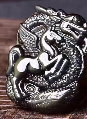 天然黑曜石貔貅冰彩饰品吊坠