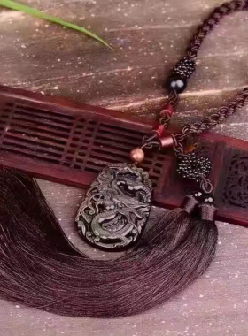 天然金曜石龙牌车挂 龙牌金曜石车饰 黑曜石金龙车挂件