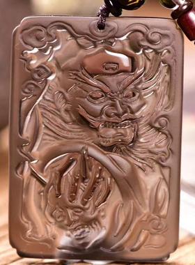 天然冰种黑曜石钟馗佛牌挂件吊坠