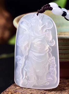 白玛瑙武财神冰种玉髓关公挂件