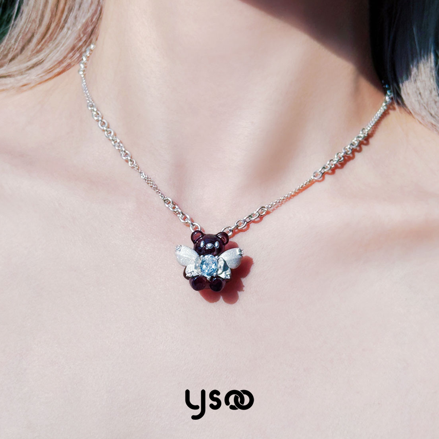 元术乐之ysoo纯银植绒小熊项链