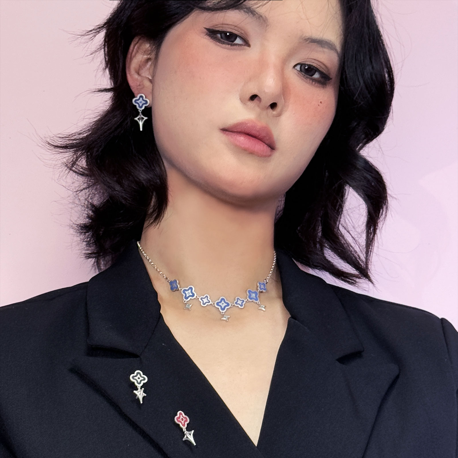 元术乐之925银四叶草小花项链