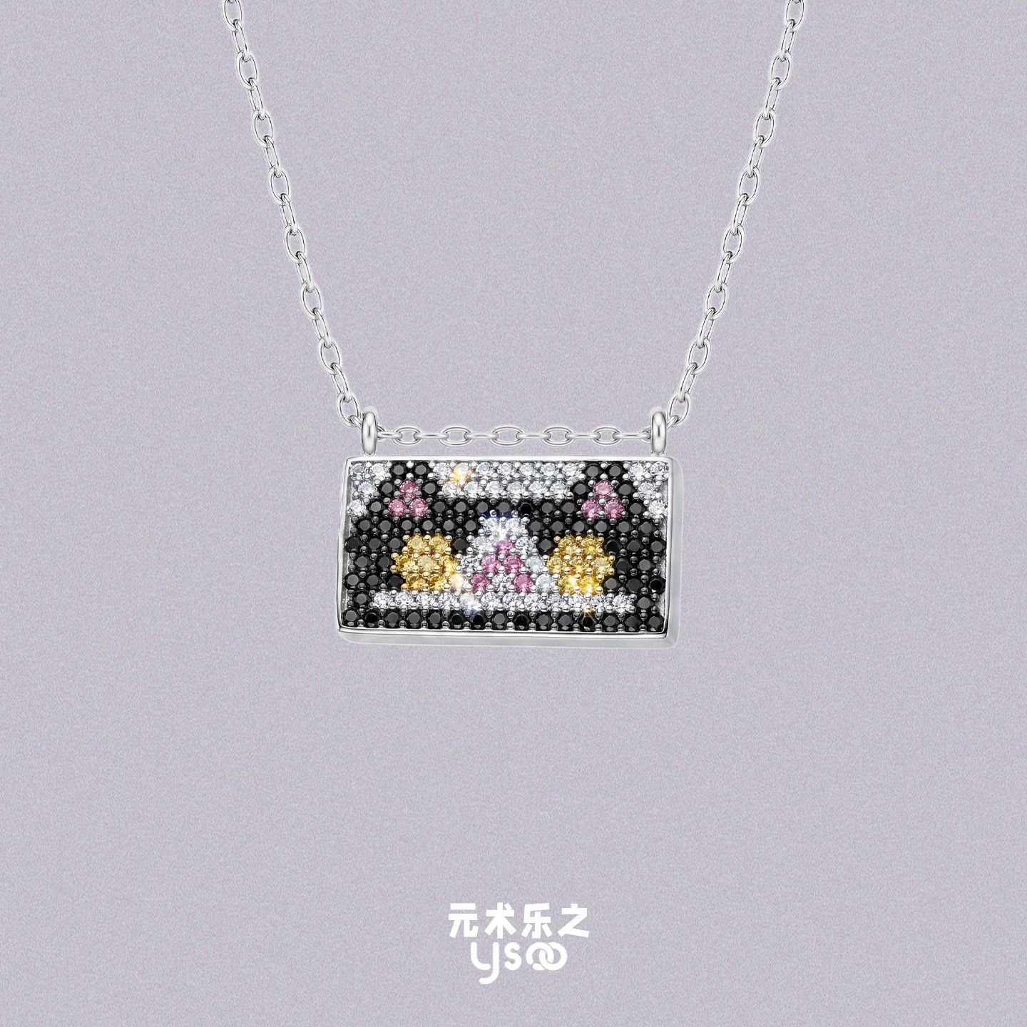 满钻拼豆猫项链毛衣链彩色锆石链s925银链原创设计日常百搭礼物