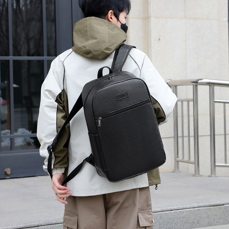 PU软皮双肩背包男上班通勤电脑包