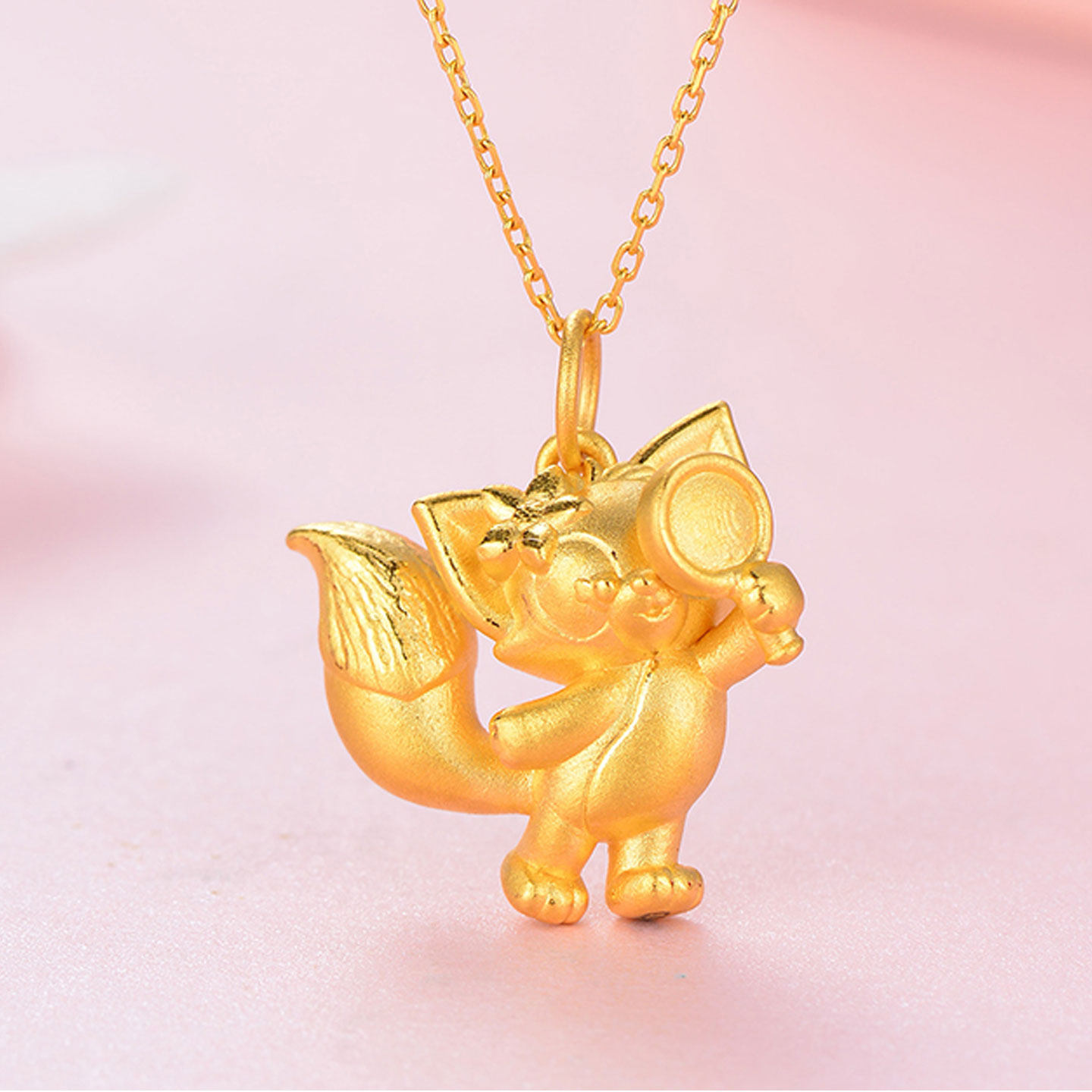 足金放大镜玲娜贝儿黄金吊坠大侦探川沙妲己小狐狸女生可爱挂坠