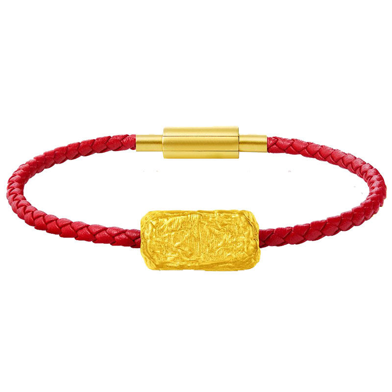 硬足金金砖转运珠新款男女生手绳链配饰编织黄金吊坠可爱儿童金条