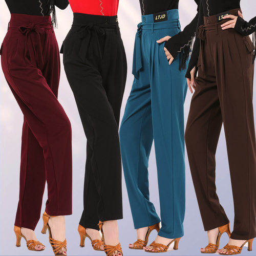 弹力高腰系带小脚裤萝卜跳舞裤