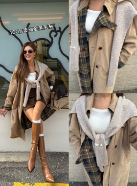 OHOCEAN 燕麦色 100%澳洲纯羊毛 针织披肩