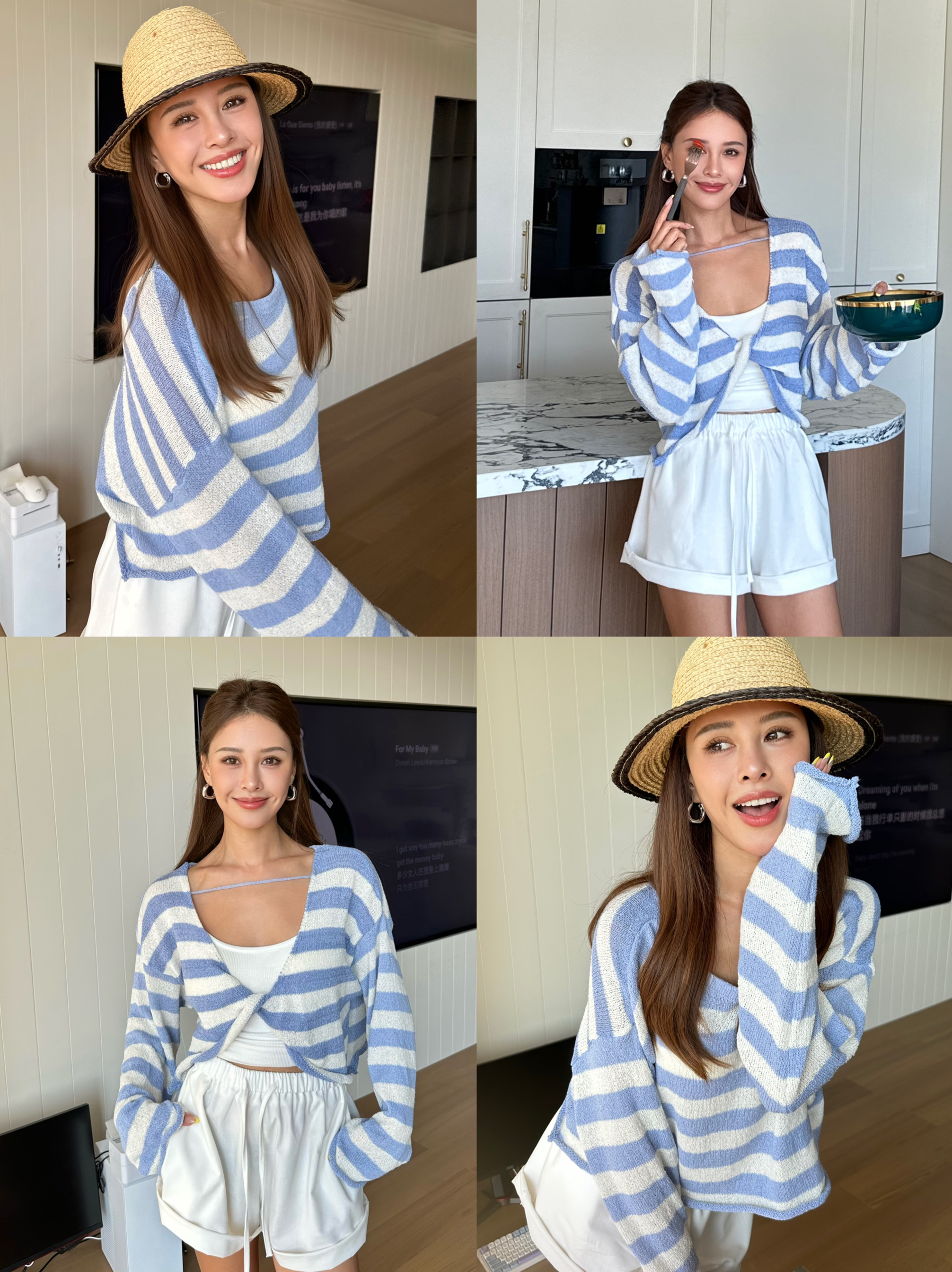 OHO秋天的温暖 两面穿 烟紫蓝针织上衣