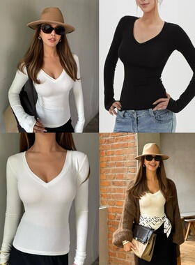 OHOCEAN  舒适亲肤 卡戴珊skims同款  美式辣妹V领修身正肩打底