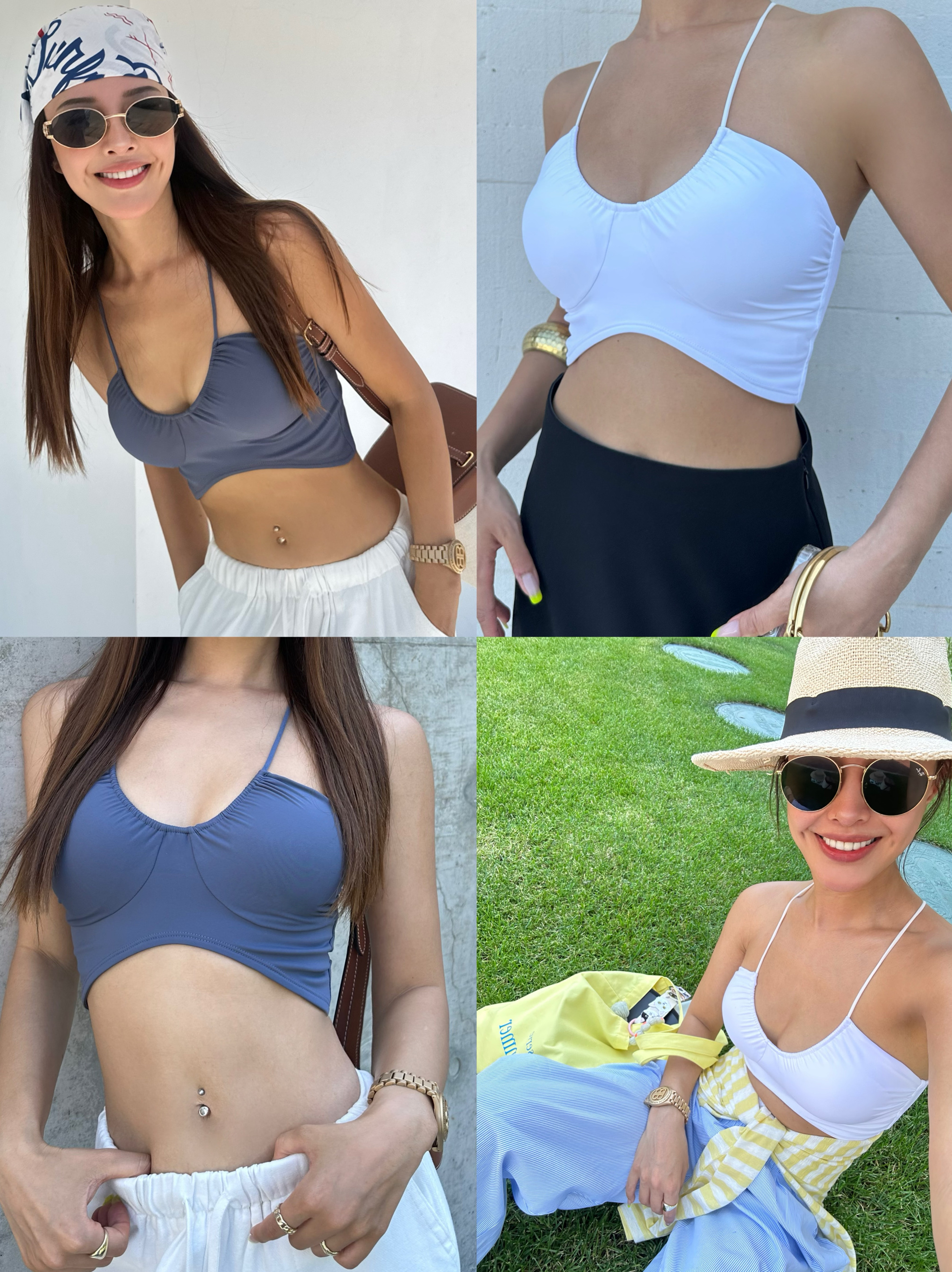 OHOCEAN细带U领运动文胸速干弹力带胸垫性感吊带上衣