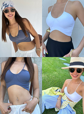 OHOCEAN细带U领运动文胸速干弹力带胸垫性感吊带上衣