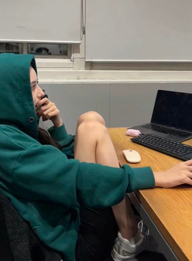 Avocadong 嗲嗲显白森林绿百搭宽松绿色连帽卫衣外套女休闲上衣