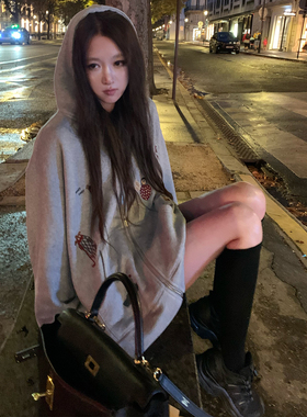 【Avocadong9/20AM10:00】原创重工百搭宽松刺绣连帽卫衣开衫外套