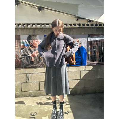 学院风羊毛开衫扣子翻领