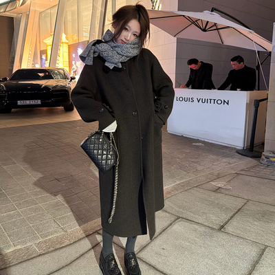 Avocadong 重工羊驼毛宽松套鲜绿长短款羊毛大衣中长款女时尚风衣