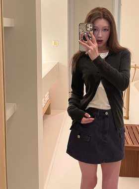 Avocadong 很显瘦的软软灰色修身多扣针织开衫春夏百搭空调衫
