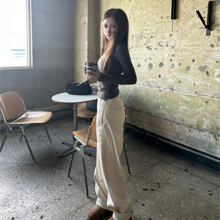 Avocadong 品牌面料版型牛牛的白色加绒牛仔裤高腰保暖牛仔长裤