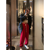 经典 两色抽绳刺绣运动裤 返场 Avocadong 好穿 高腰宽松长裤