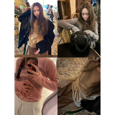 混纺套头套头薄针织打底上衣