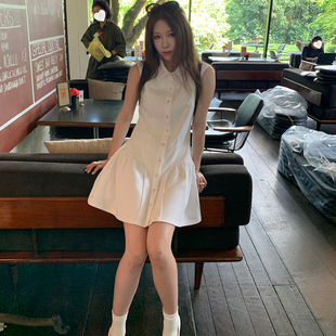 Avocadong 香香vtg 初恋感老钱调白色连衣裙夏季无袖收腰小白裙