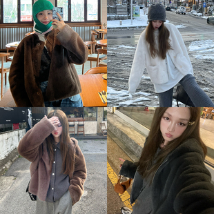 Avocadong 毛毛外套 仿貂毛短環(huán)保皮草外套女冬季 奶里奶氣很好rua