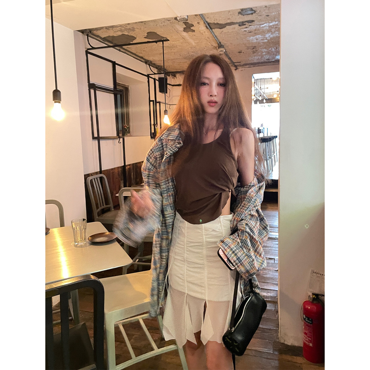 【5折特价】Avocadong 白色短款开叉半身纱裙女百搭层次感短裙