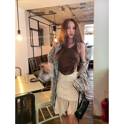 Avocadong白色短款开叉纱裙