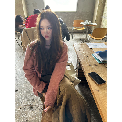 混纺开衫圆领系扣原创开衫