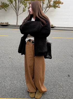 Avocadong 又一条百搭王宽松奶棕色波点牛仔裤女休闲直筒阔腿长裤