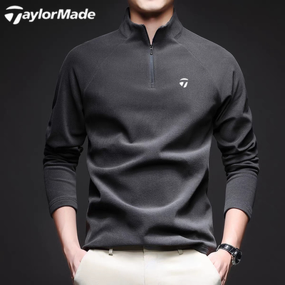 Taylormade泰勒梅高尔夫秋冬立领热力绒卫衣T恤男士户外运动上衣