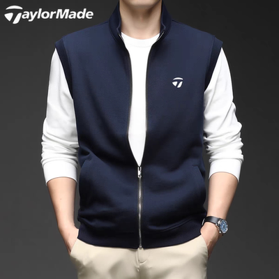 Taylormade泰勒梅高尔夫春秋纯棉马甲户外运动休闲立领背心外套男