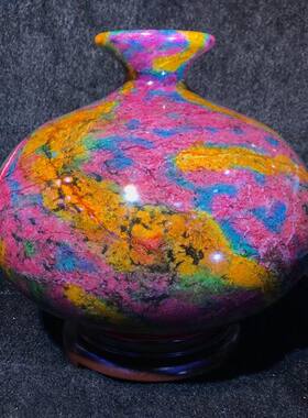 台湾原石摆件花瓶居家七彩玉