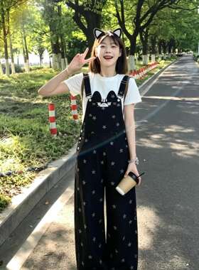 设计感迷彩背带短裤 女款高腰可拆卸牛仔短裤 小个子女生专用热裤