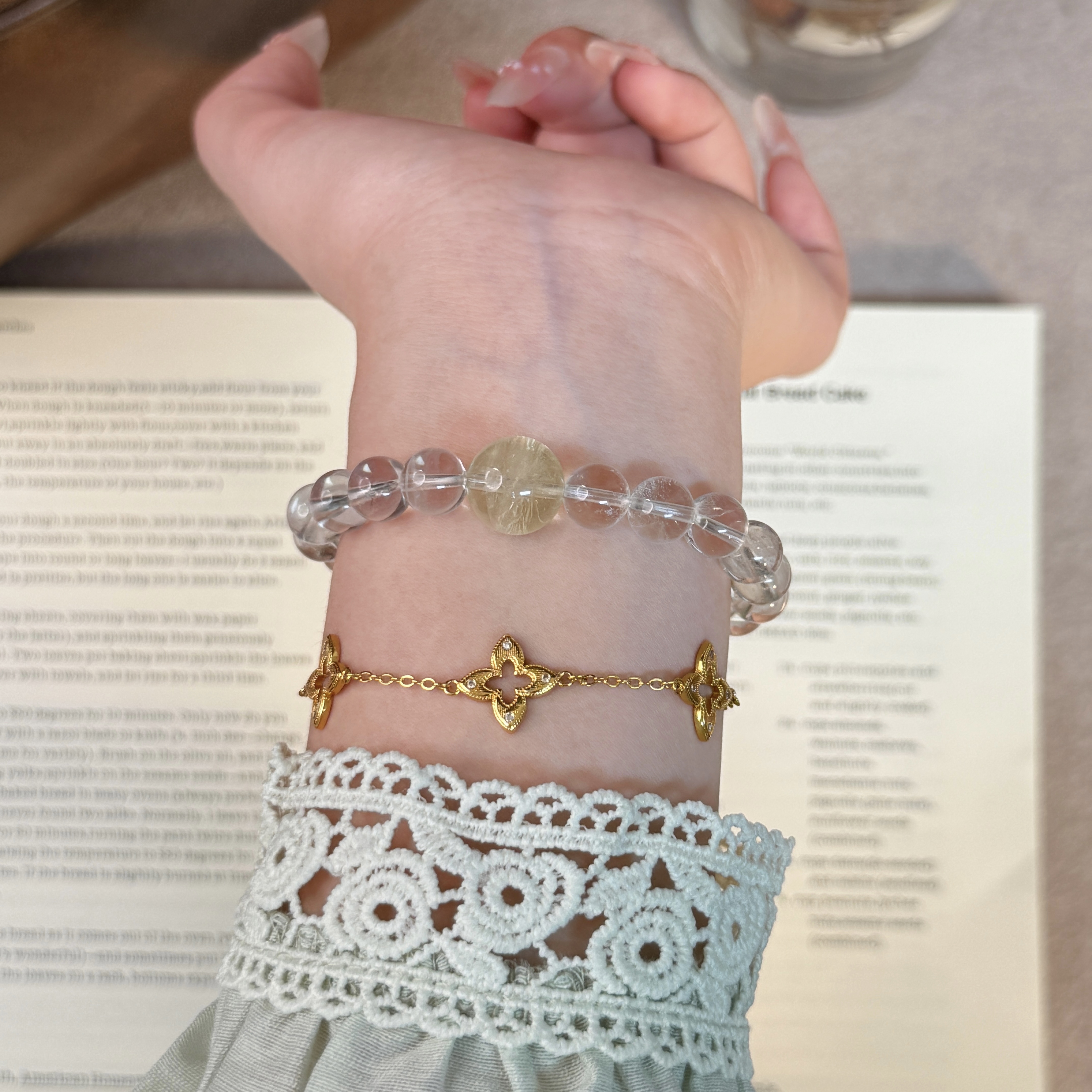 【晨露】8mm天然白水晶柠檬晶手串原创设计感水晶手链Y289