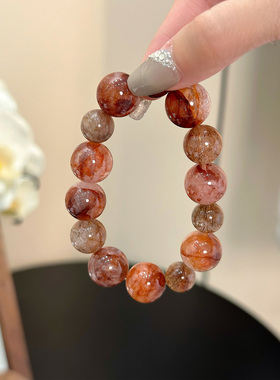 胶花天然黄水晶手链女金发晶黑金