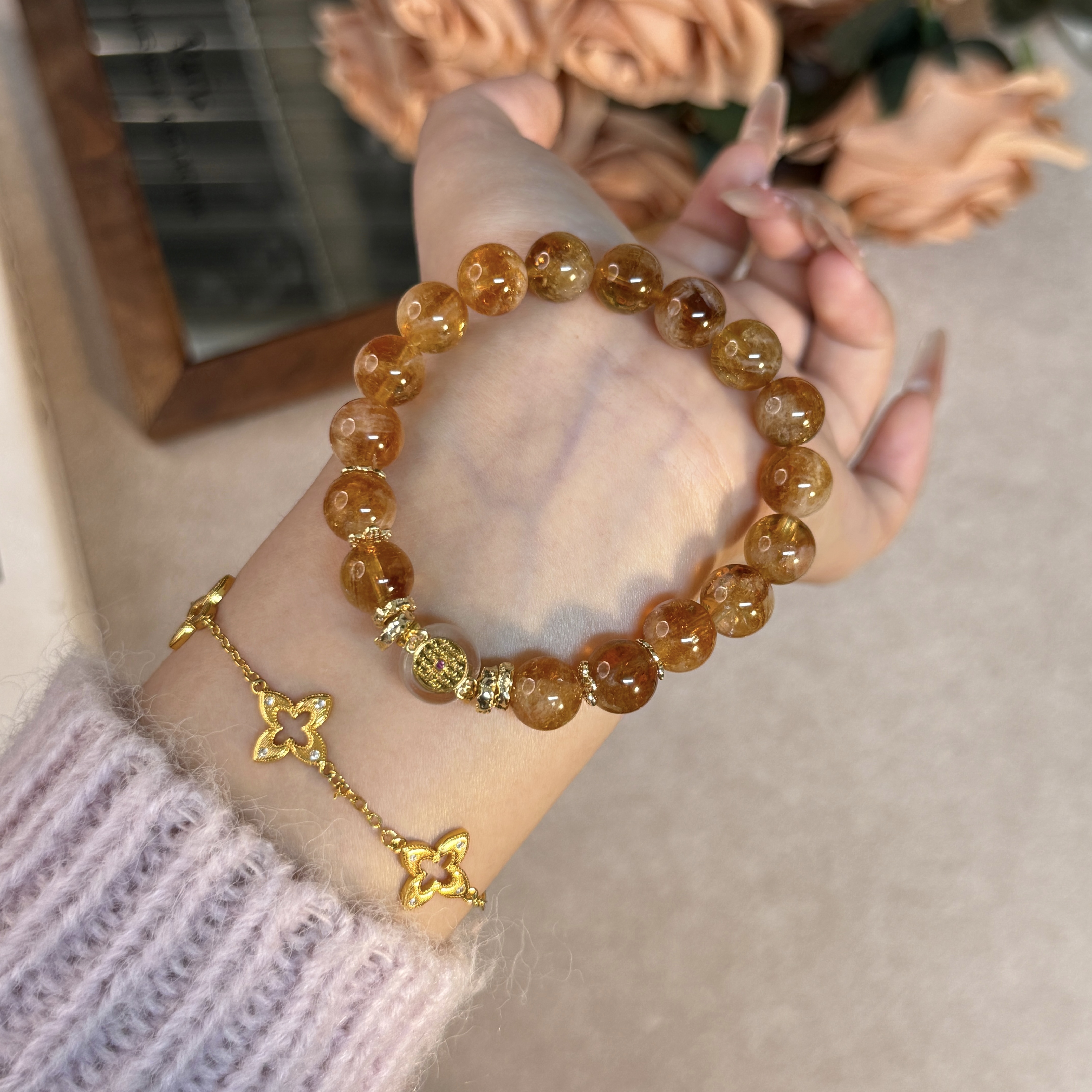 【钱途无量】9.5mm深色黄塔原创设计感天然水晶手串女高级感Y291