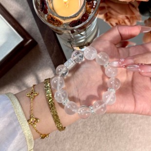 14m天然白水晶手串简约百搭原创单圈水晶手链Y119 奶白椰水