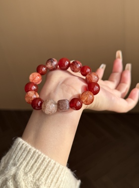 【玫瑰庄园】13.5mm红胶花原创设计感天然水晶手串女高级感Y326