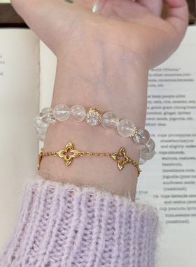 【白富美】9mm奶白晶手串女款原创设计感小众天然水晶手链Y286