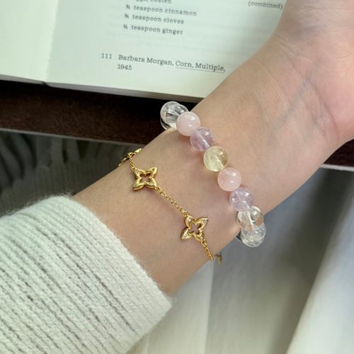 【小幸运】10m白水晶粉水晶紫水柠檬晶多宝手串设计天然水晶Y61