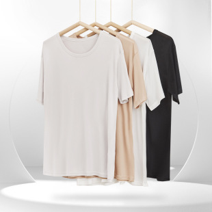 纯色针织真丝打底衫 唐格 T恤 圆领短袖 上衣休闲速干 100桑蚕丝男士