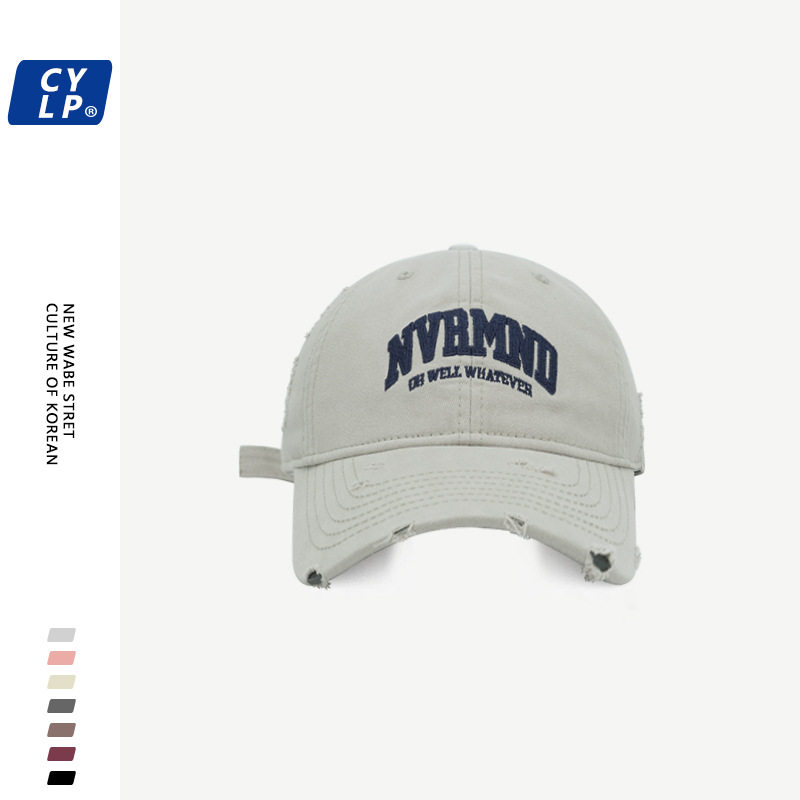 欧美潮牌字母刺绣大头围棒球帽男女街头时尚做旧破洞鸭舌帽显脸小