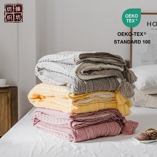 新款秋冬加绒毛线针织流苏毯 家居软装搭配床盖毯直销