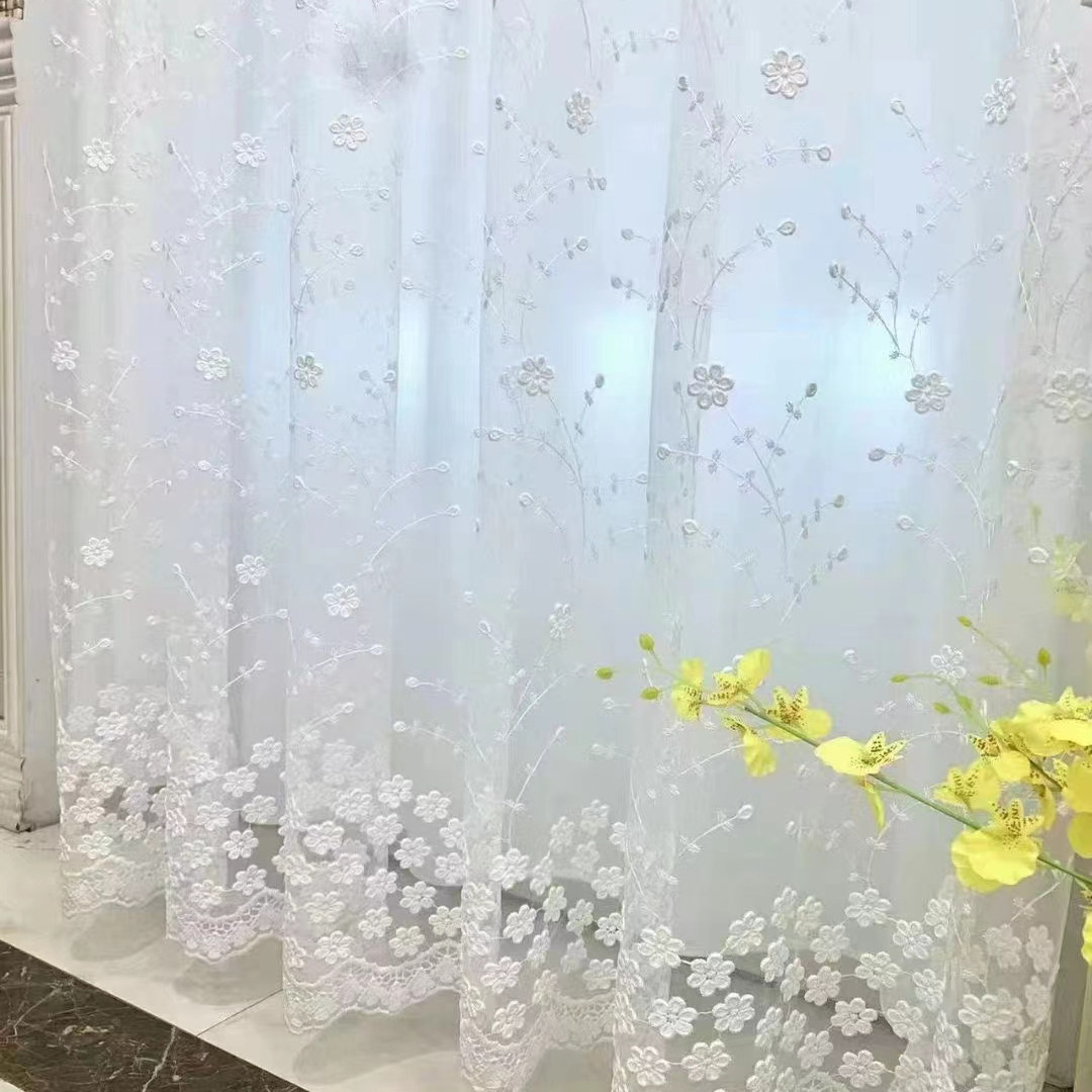 小碎花窗帘窗纱绣花纱客厅卧室飘窗遮阳透气纱帘透光纱白纱田园纱