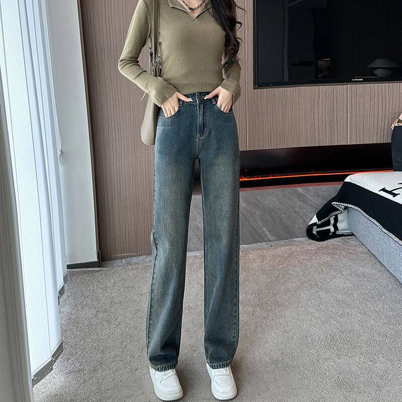 小个子直筒牛仔裤女2024夏装裤子高腰复古窄版阔腿裤九分