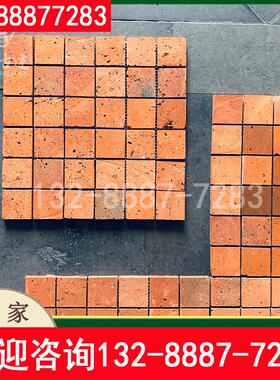仿古红色艺术马赛克正方形墙砖复古红砖餐饮形象背景墙红砖芯切片
